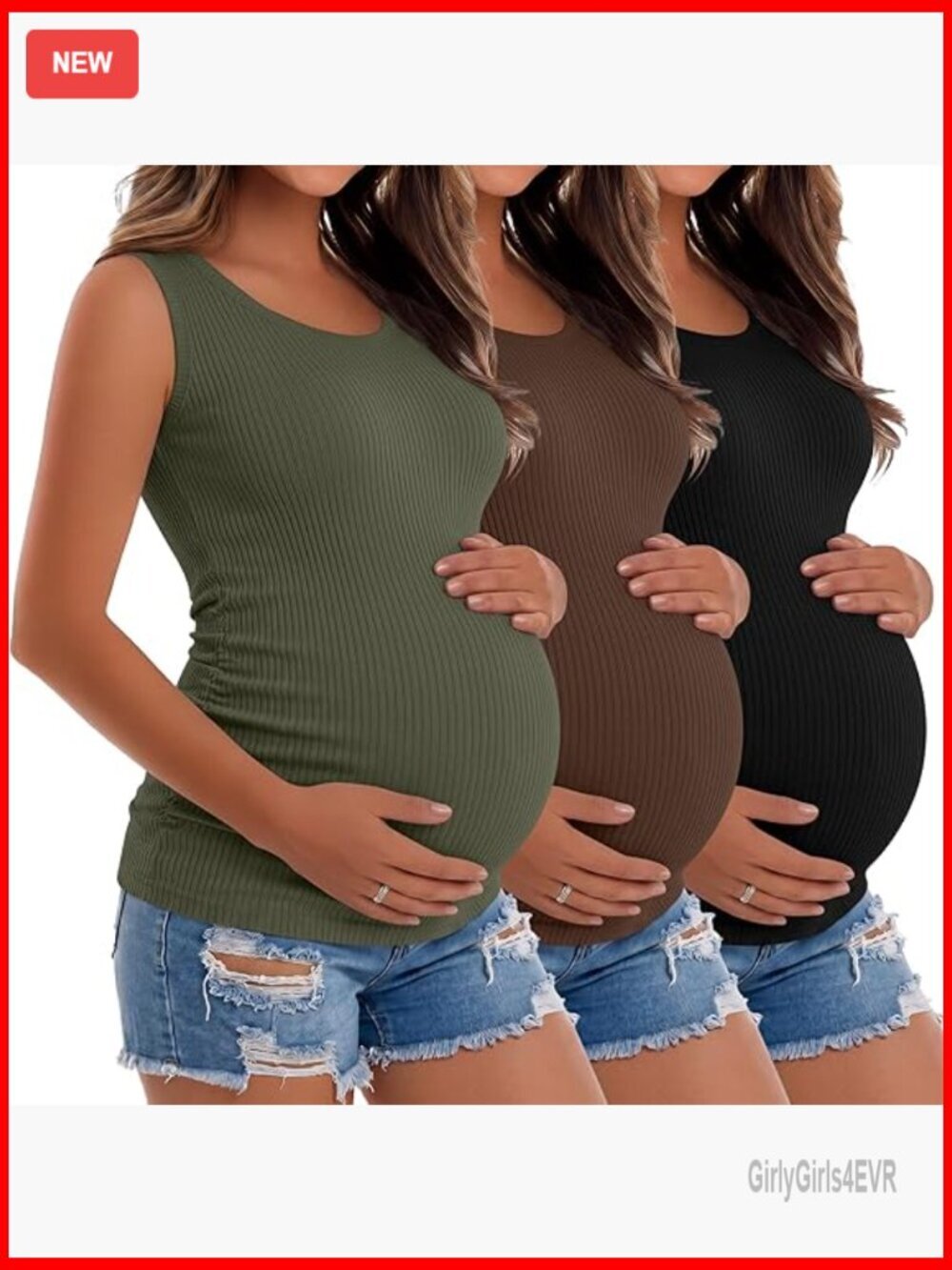 3 Pack Maternity Tank Tops Sleeveless Ribbed Cotton Pregnancy Shirts